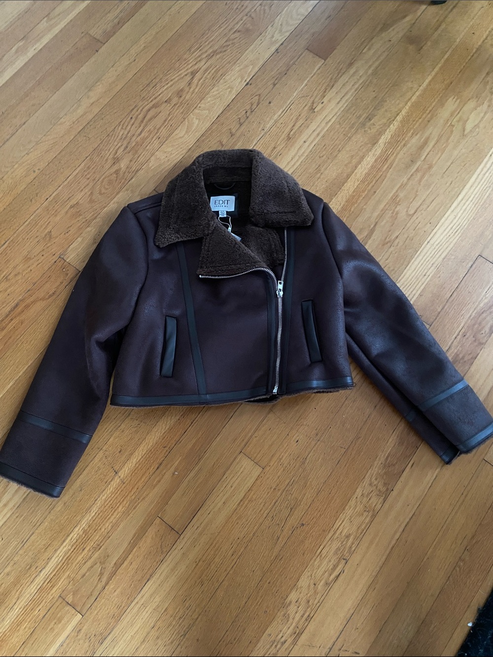 Jason Wu Dark Brown Cropped Shearling Moto Jacket